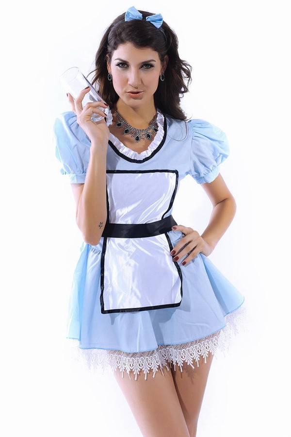Uniform Costume Sky Blue Bubble Sleeves Cutie Maid Uniform - Click Image to Close